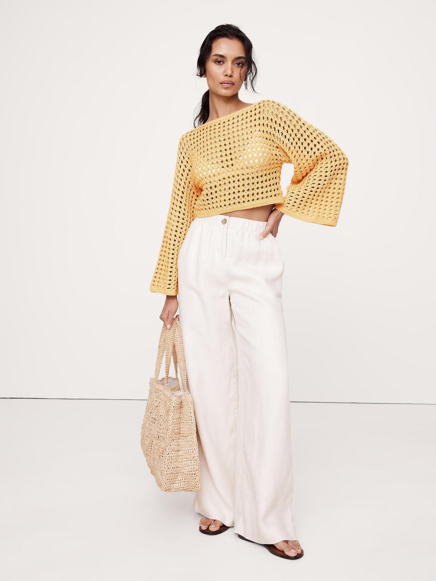 Cotton Crochet-Style Cropped Sweater Product Image