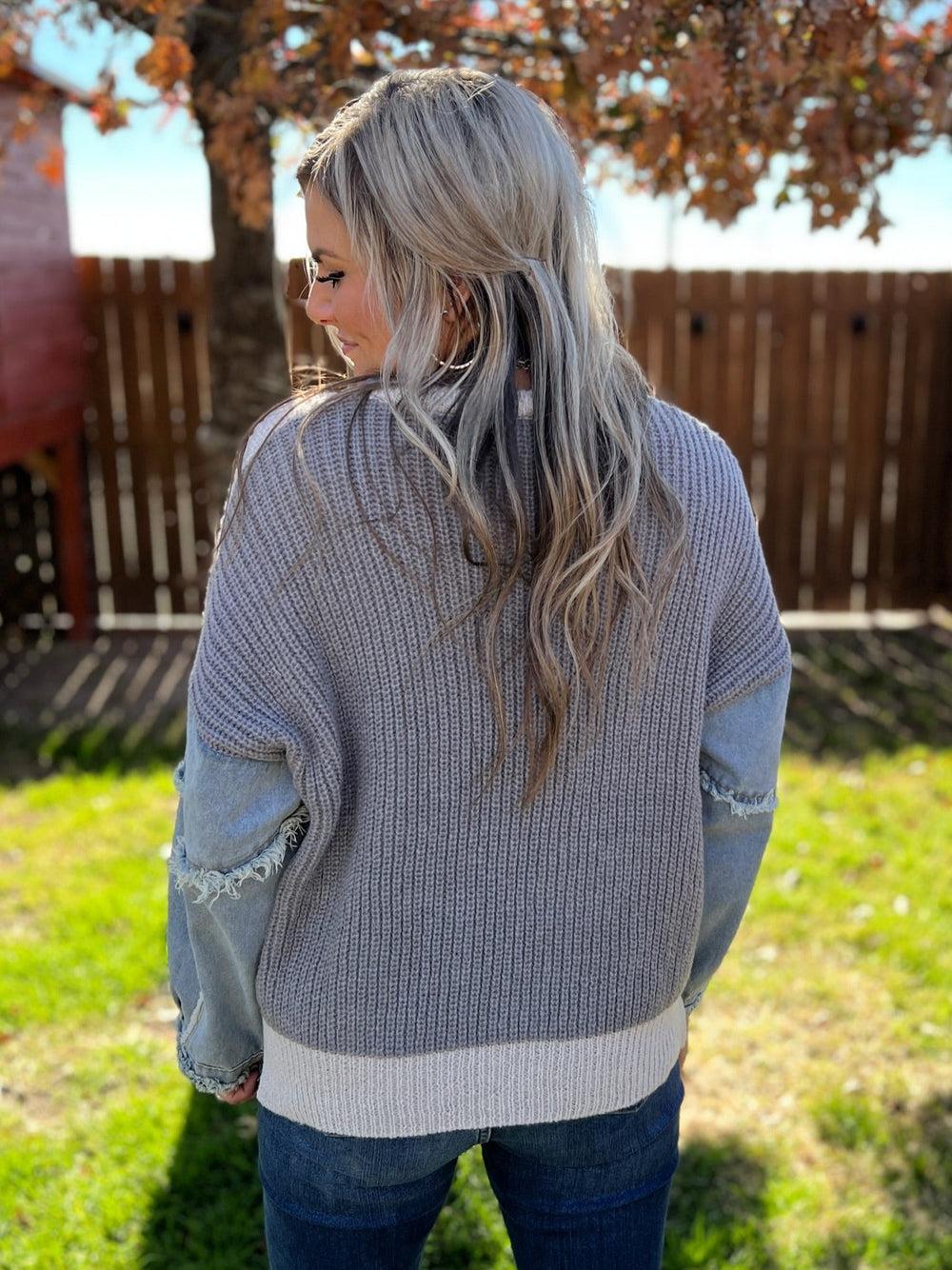 Frayed Denim Sleeve Sweater Top - 4 Color Options* Product Image