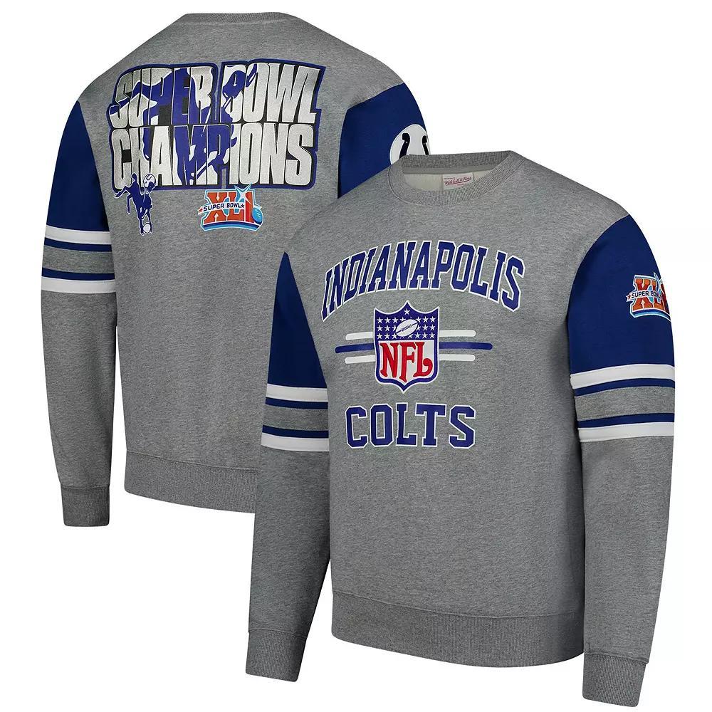 Men's Mitchell & Ness Heather Gray Indianapolis Colts All Over 4.0 Vintage Logo Pullover Sweatshirt,  Product Image