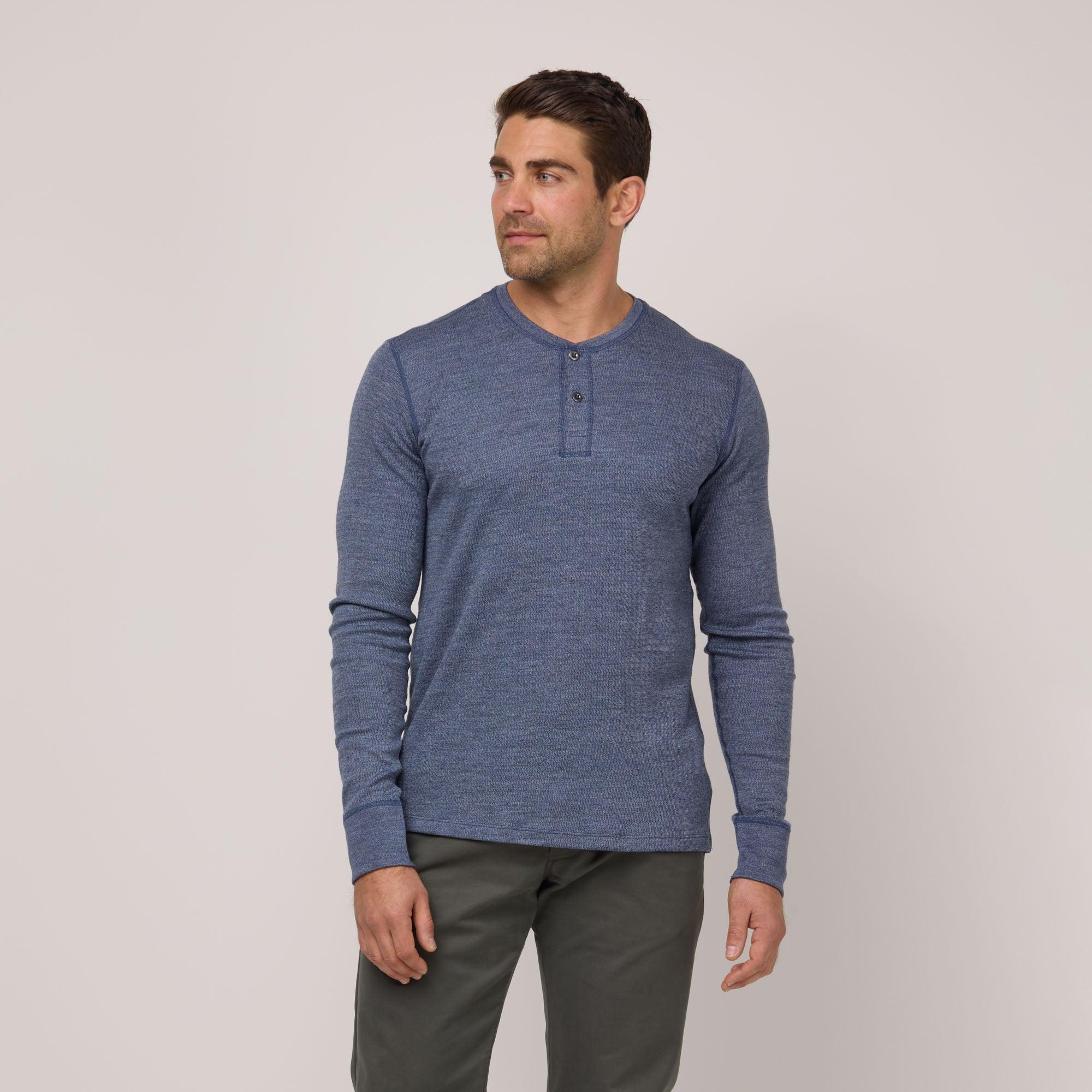Merino Wool Waffle Henley | Aurora Blue Heather Product Image