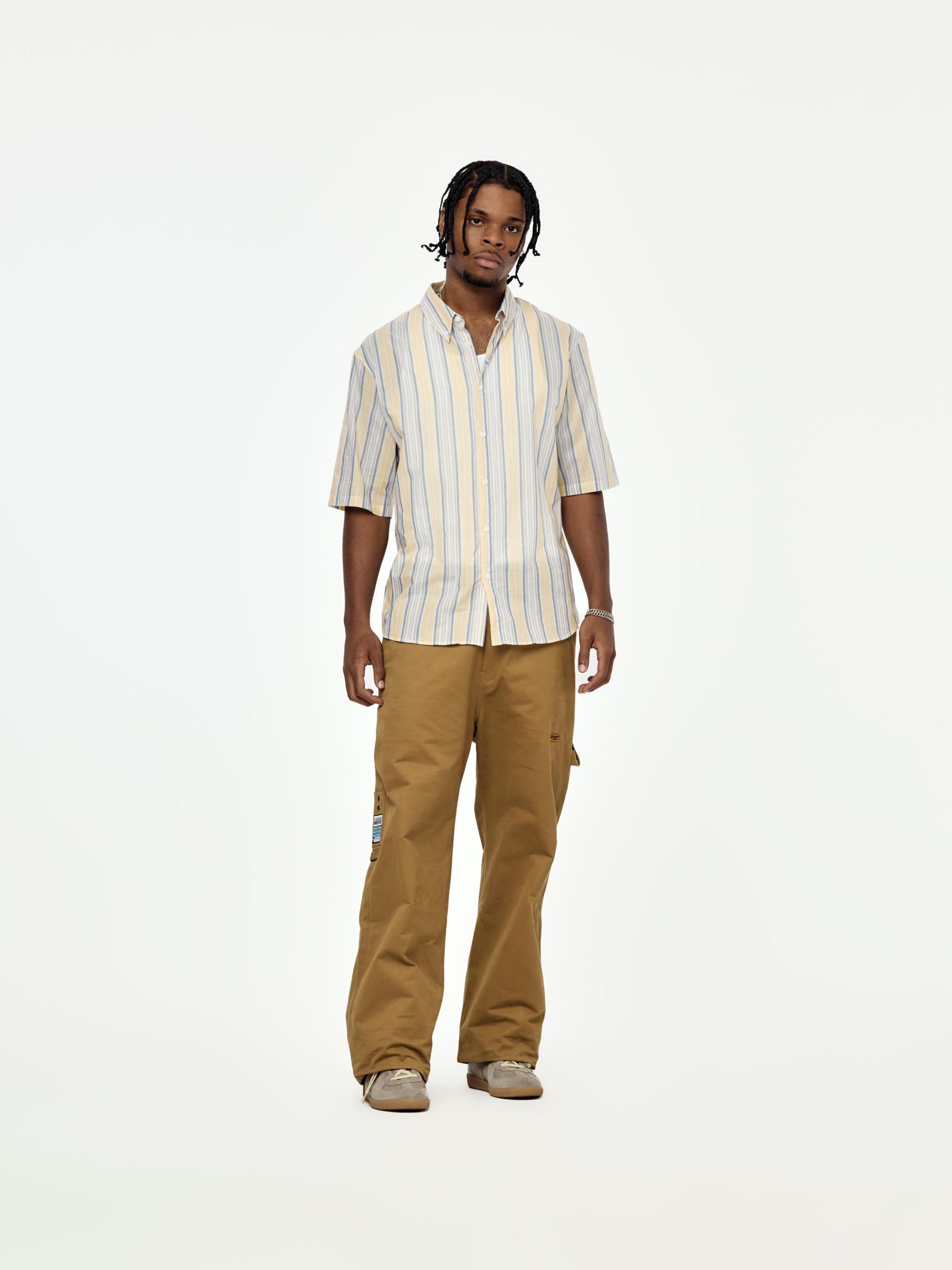 Stripe S/S Casual Shirt (Yellow/Blue) Product Image