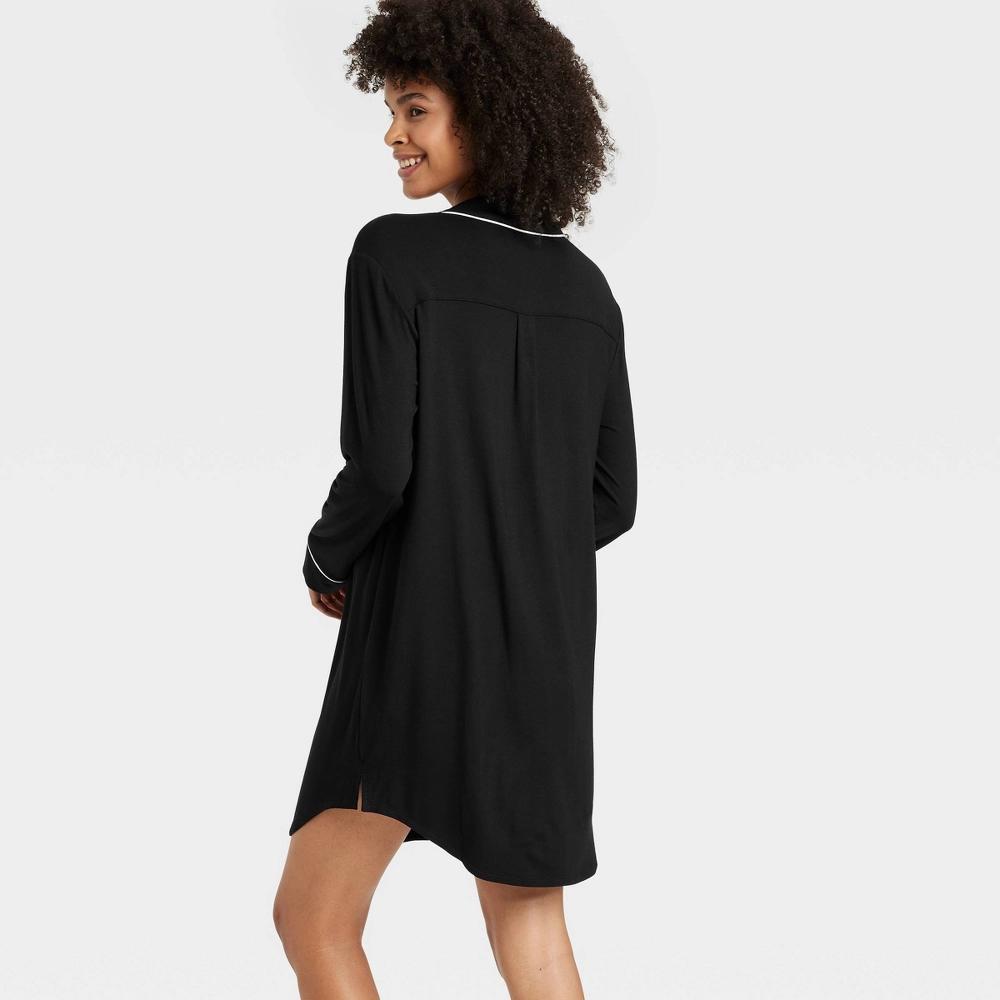 Womens Cloud Knit Notch Collar Long Sleeve NightGown - Auden Black L Product Image