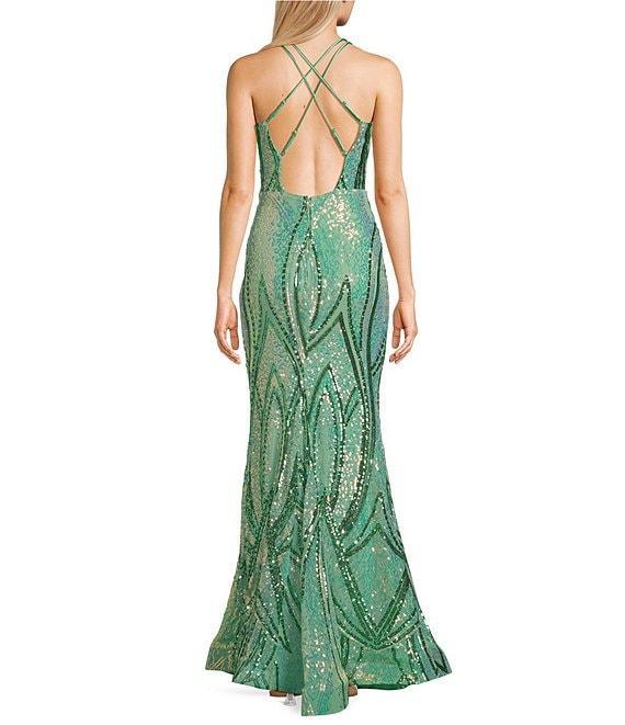 Midnight Doll Patterned Sequin Mesh Long Dress Product Image