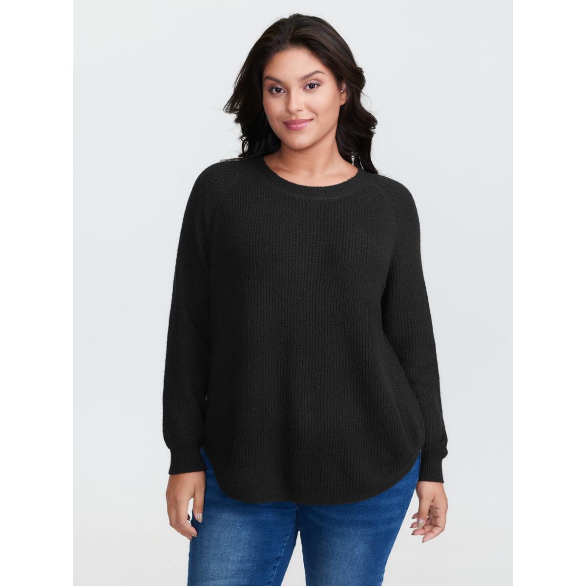 Plus Size Back Bow Split Back Pullover Black Women Leisure Loose Long Sleeve Round Neck Casual Pullovers BloomChic 18-20/2X Product Image