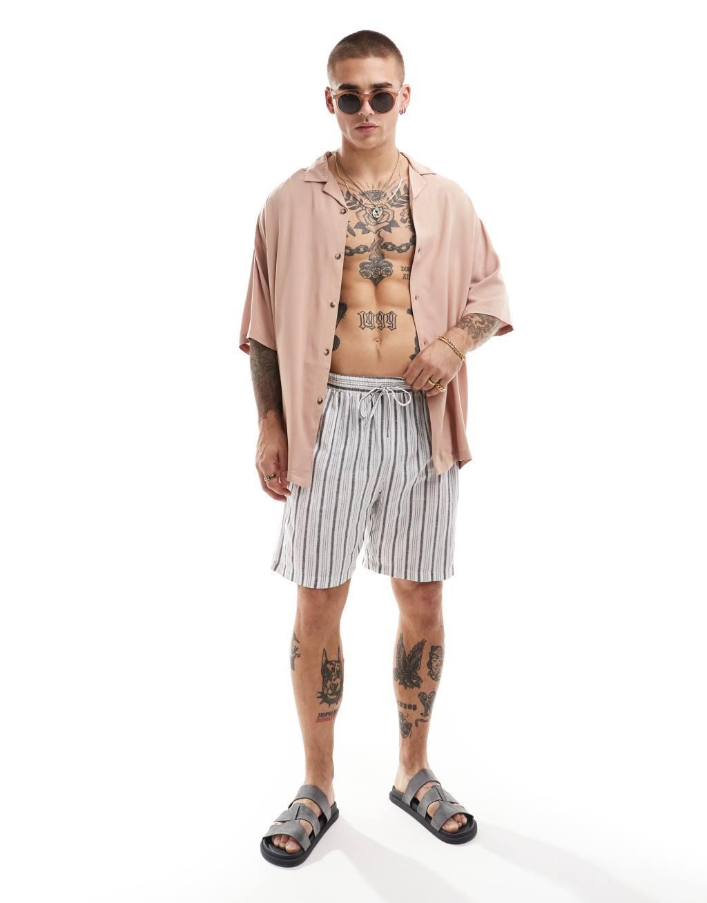 ASOS DESIGN 90s oversized fit viscose shirt with revere collar in dusty pink Product Image