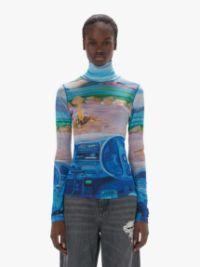 SHEER LONG SLEEVE TURTLENECK TOP in blue | JW Anderson US  Product Image