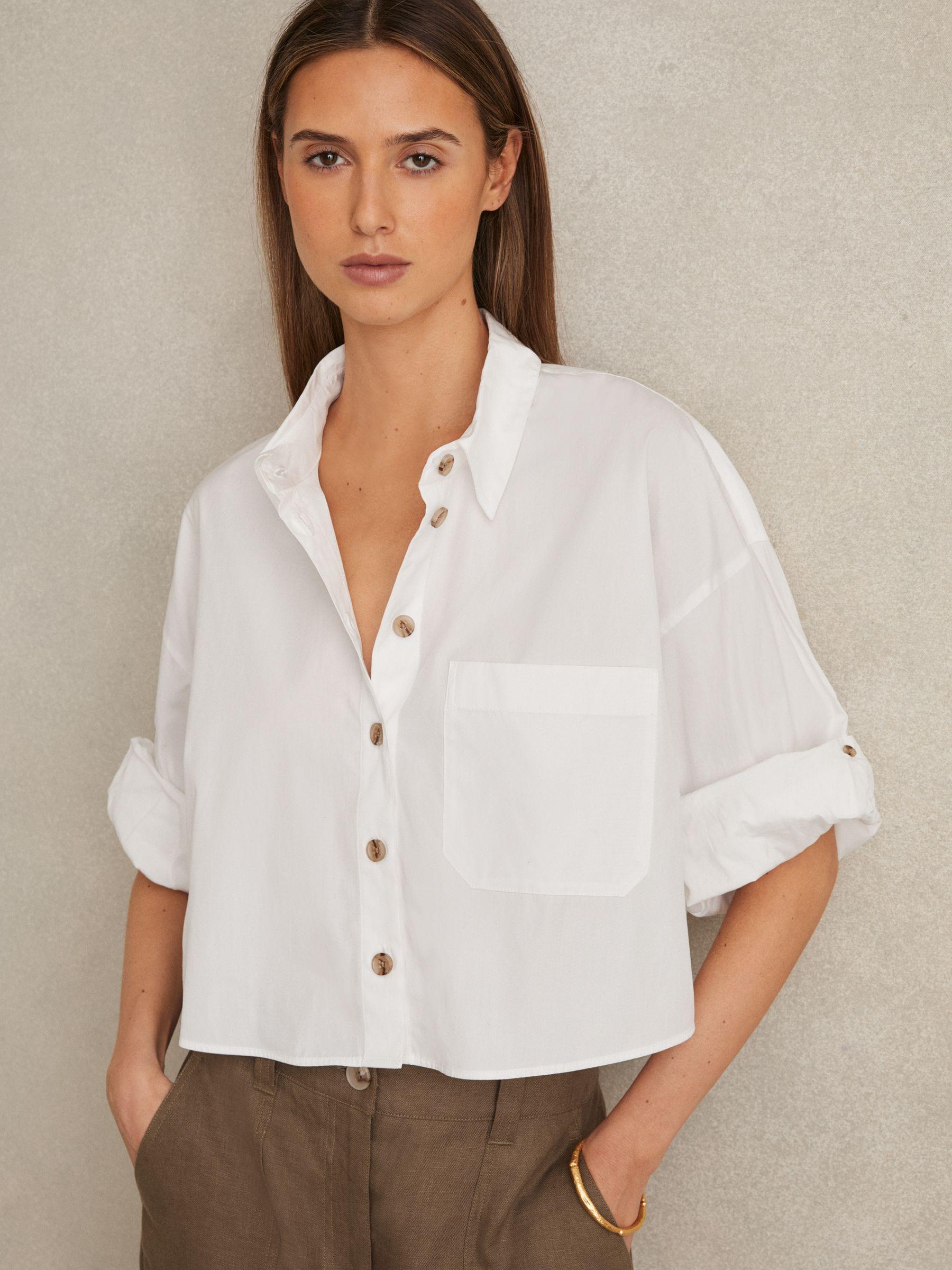 Cropped Cotton Shirt in White Product Image