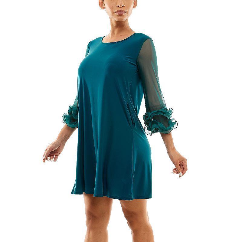 Women's Nina Leonard Ruffle-Sleeve Dress, Size: Medium, Deep Blue Product Image