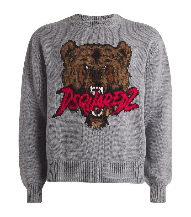 DSQUARED2 Woo-blend Angry Bear Sweater In Grey Product Image