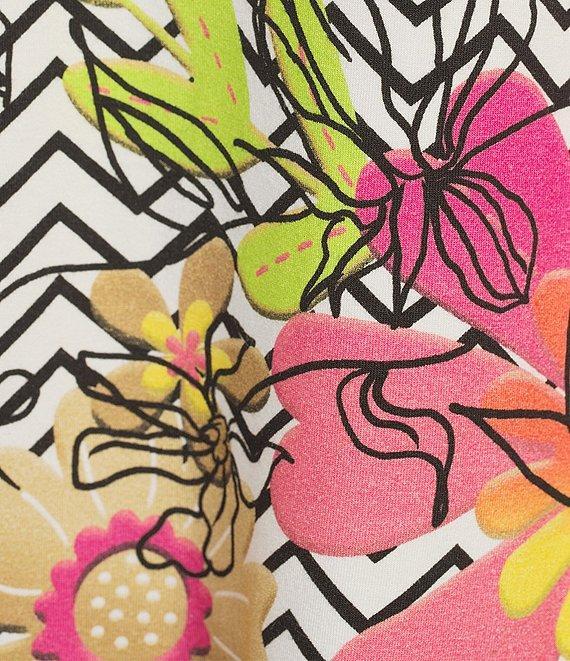 Multiples Petite Size Embellished Placement Print Scoop Neck 3/4 Sleeve Fitted Knit Top Product Image