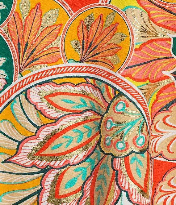 Jude Connally Daniella Stretch Knit Stained Glass Print 3/4 Flutter Sleeve V-Neck Cooridnating Top Product Image