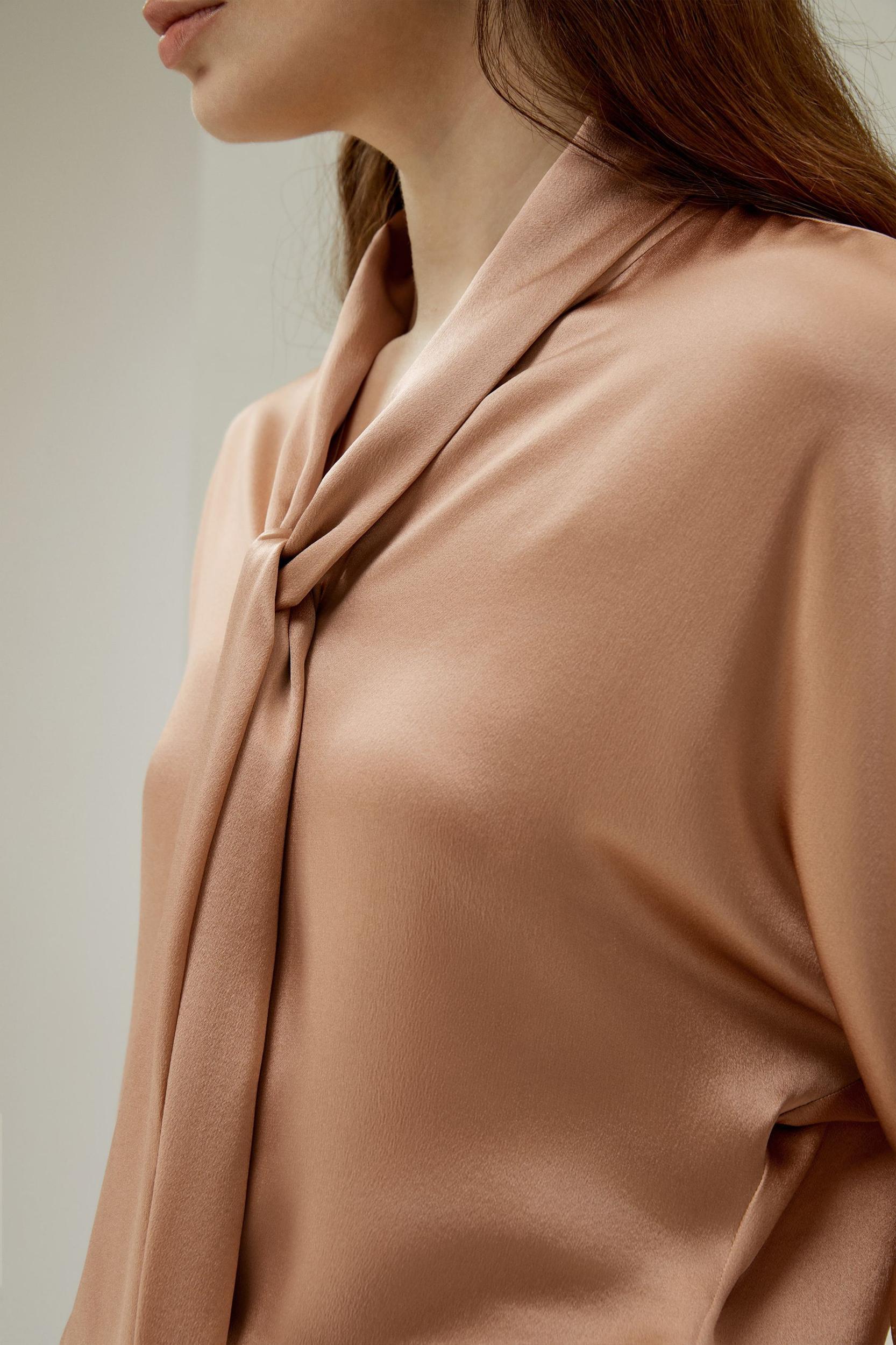 Bat Sleeve Silk Top with Adjustable Neck Tie Product Image