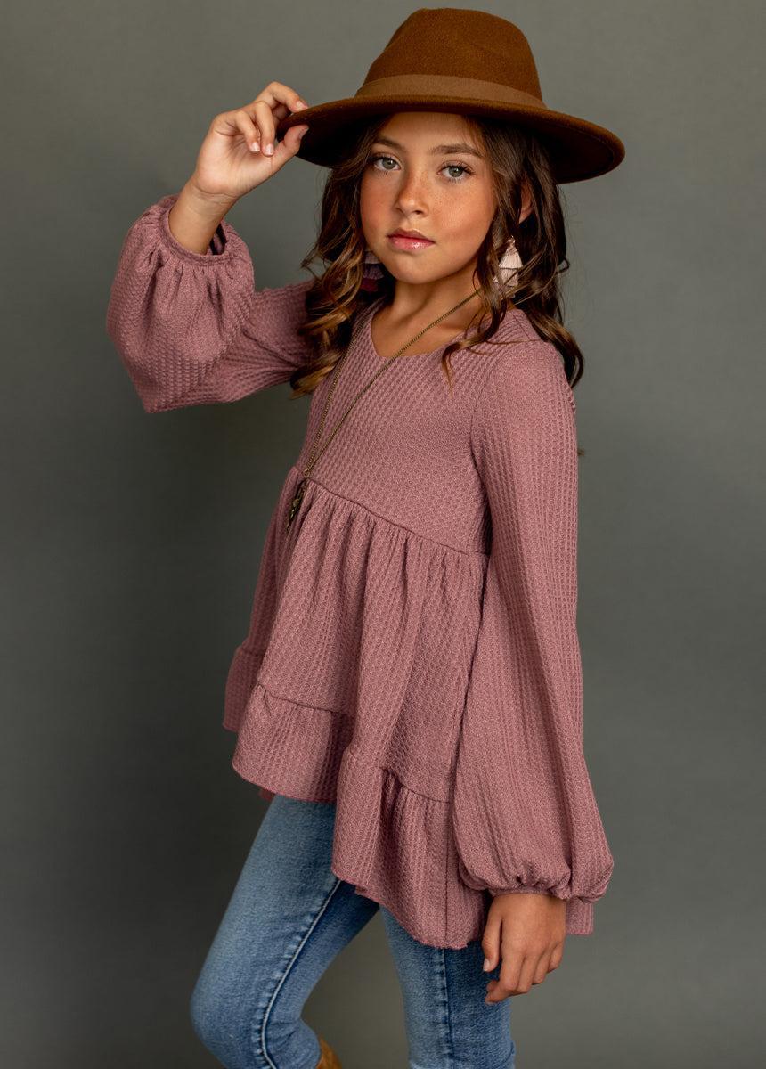 Laila Henley Top in Mauve Girls Product Image