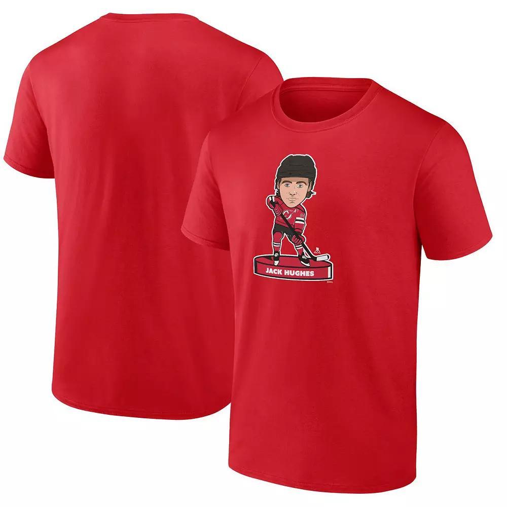 Men's Fanatics Branded Jack Hughes Red New Jersey Devils Player Bobblehead T-Shirt,  Product Image