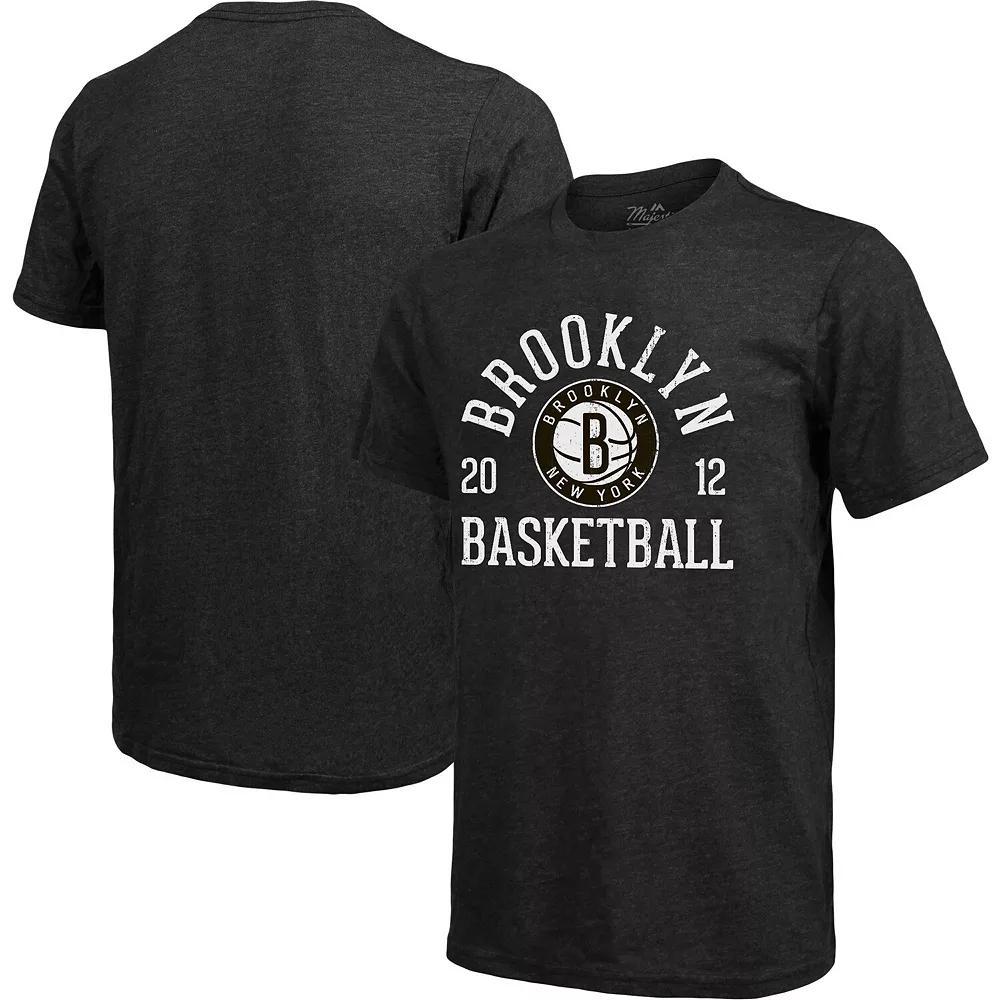 Men's Majestic Threads Heathered Black Brooklyn Nets Ball Hog Tri-Blend T-Shirt,  Product Image