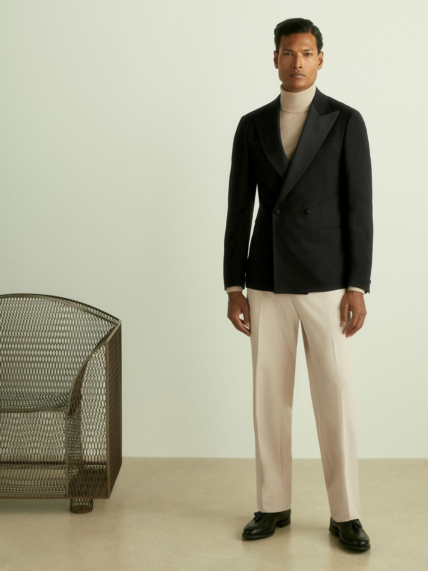 Double-Breasted Tuxedo Jacket in Black Hopsack in Black Product Image