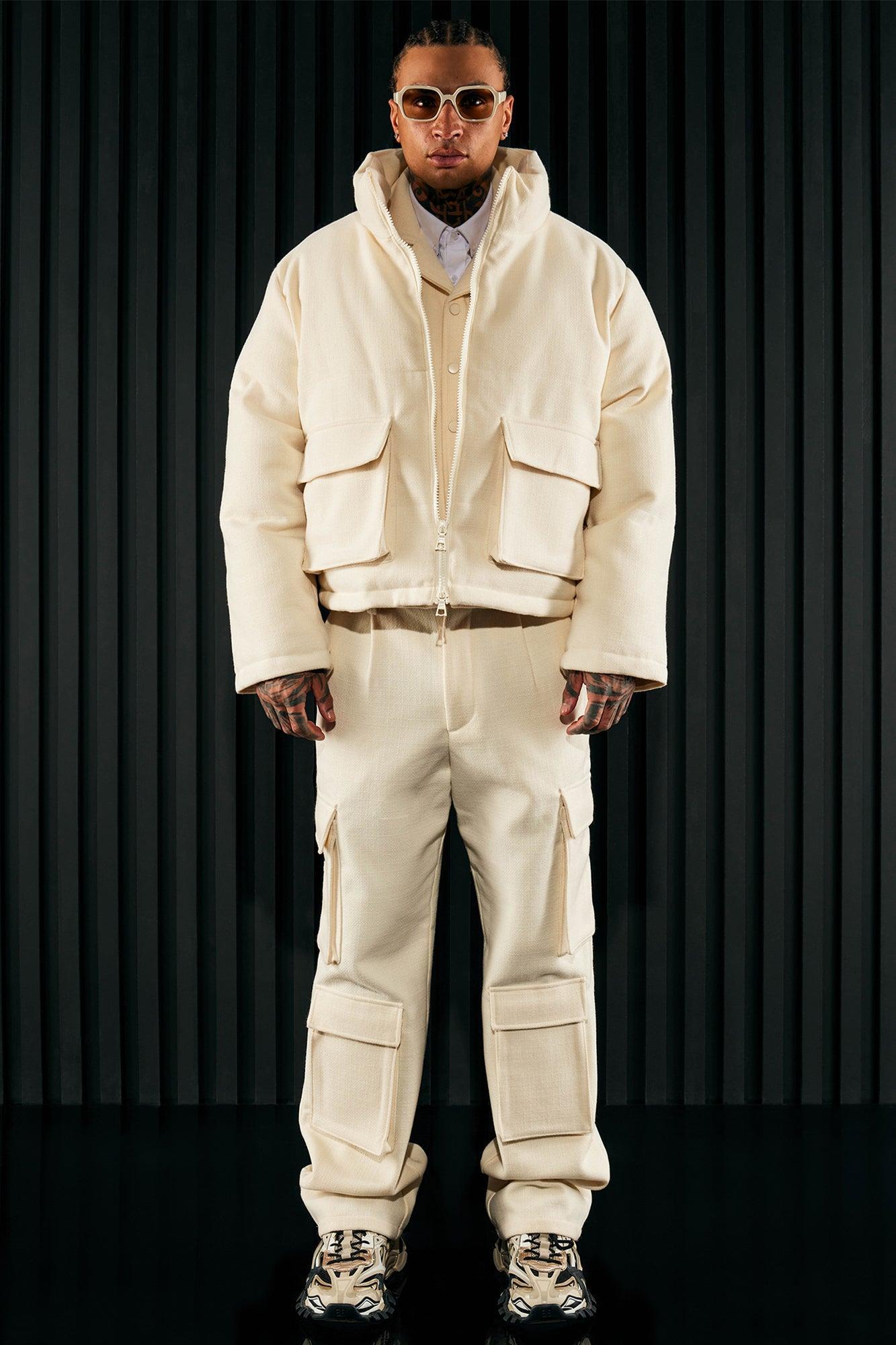 Wilder Textured Weave Cropped Puffer - Cream Product Image