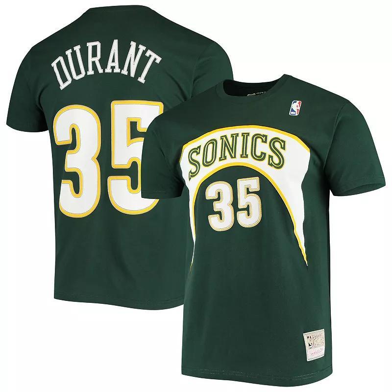 Mens Mitchell & Ness Kevin Durant Green Seattle SuperSonics Hardwood Classics Stitch Name & Number T-Shirt Product Image