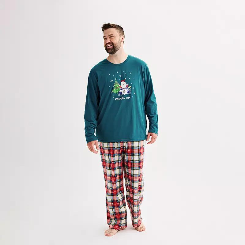 Big & Tall Jammies For Your Families® Jingle Bell Rock Santa Claus Pajama Top & Pajama Bottoms Set, Men's, Size: 3XLT, Medium Skin Tone Santa Product Image