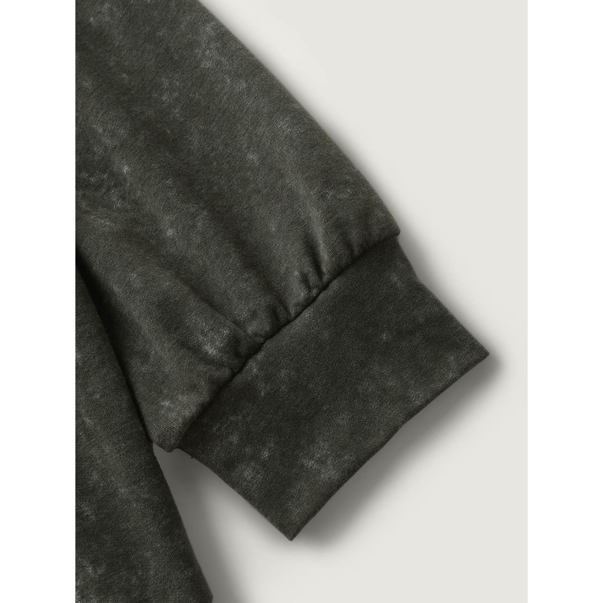 Plus Size Snow Wash Effect Half-Zipper Sweatshirt Women ArmyGreen Non Loose Stand-up collar Casual Sweatshirts BloomChic 10/M Product Image