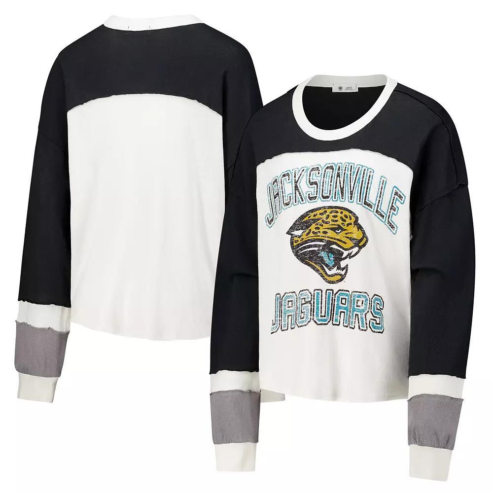 Women's '47 Cream Jacksonville Jaguars Double Header Curve Raglan Long Sleeve Crop Top, Size: XL, Beige Product Image