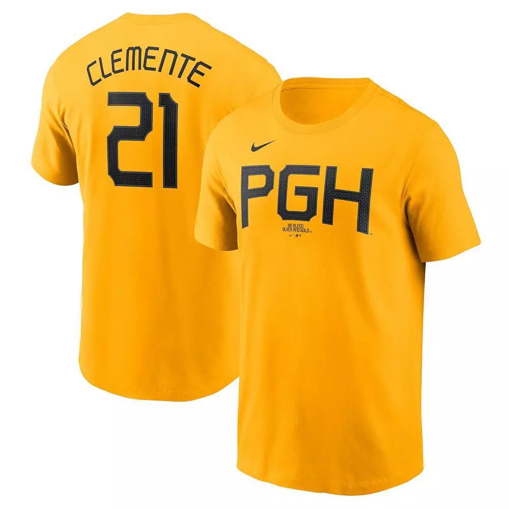 Men's Nike Roberto ClementeÂ Gold Pittsburgh Pirates City Connect Fuse Name & Number T-Shirt,  Product Image