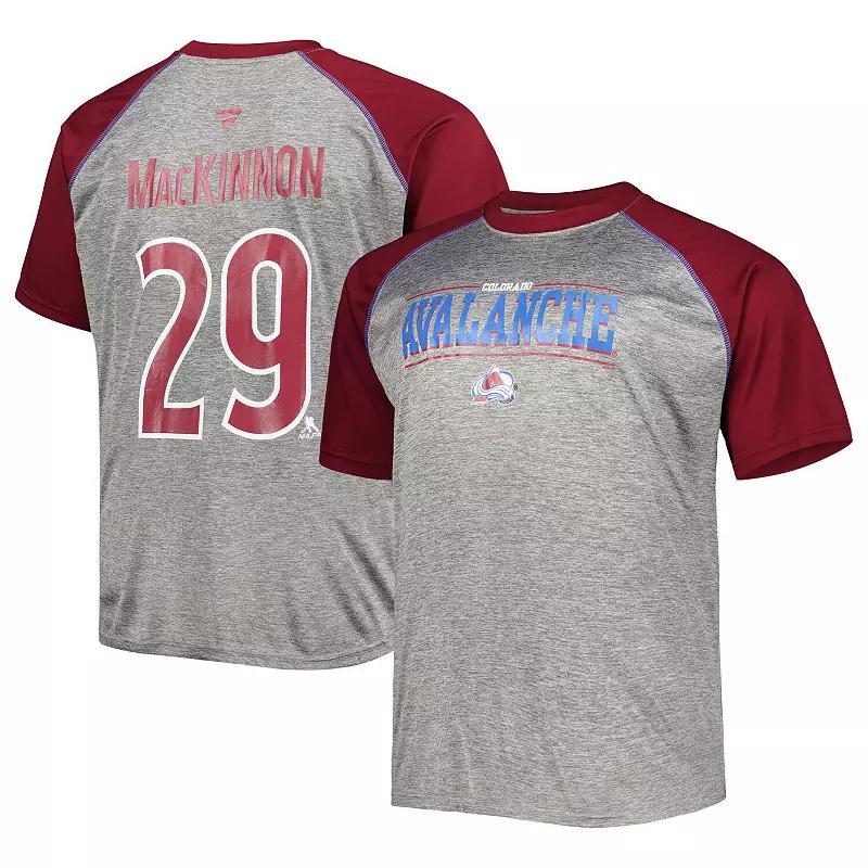 Men's Fanatics Branded Nathan MacKinnon Heather Gray/Burgundy Colorado Avalanche Big & Tall Contrast Raglan Name & Number T-Shirt, Size: XLT, Grey Product Image