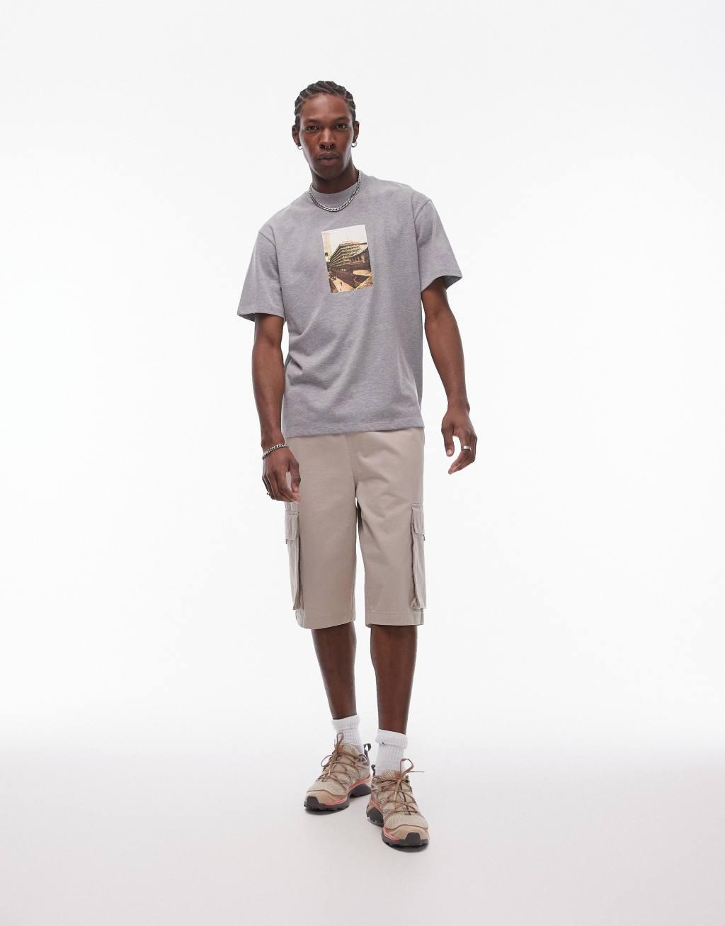 Topman oversized fit t-shirt with London picture print in gray heather Product Image