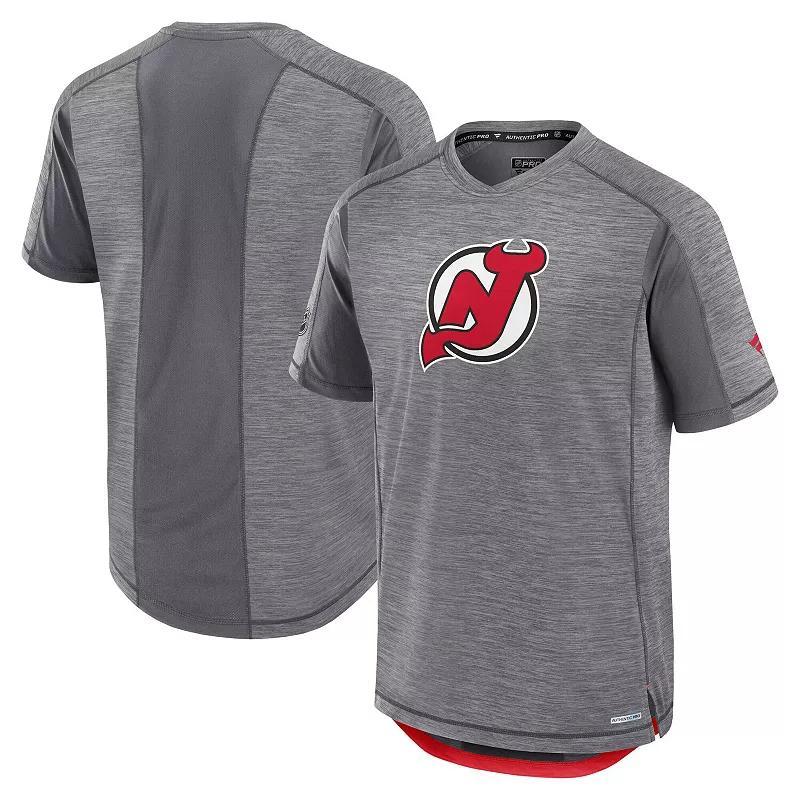 Men's Fanatics Heather Gray New Jersey Devils Authentic Pro Rink Performance T-Shirt,  Product Image