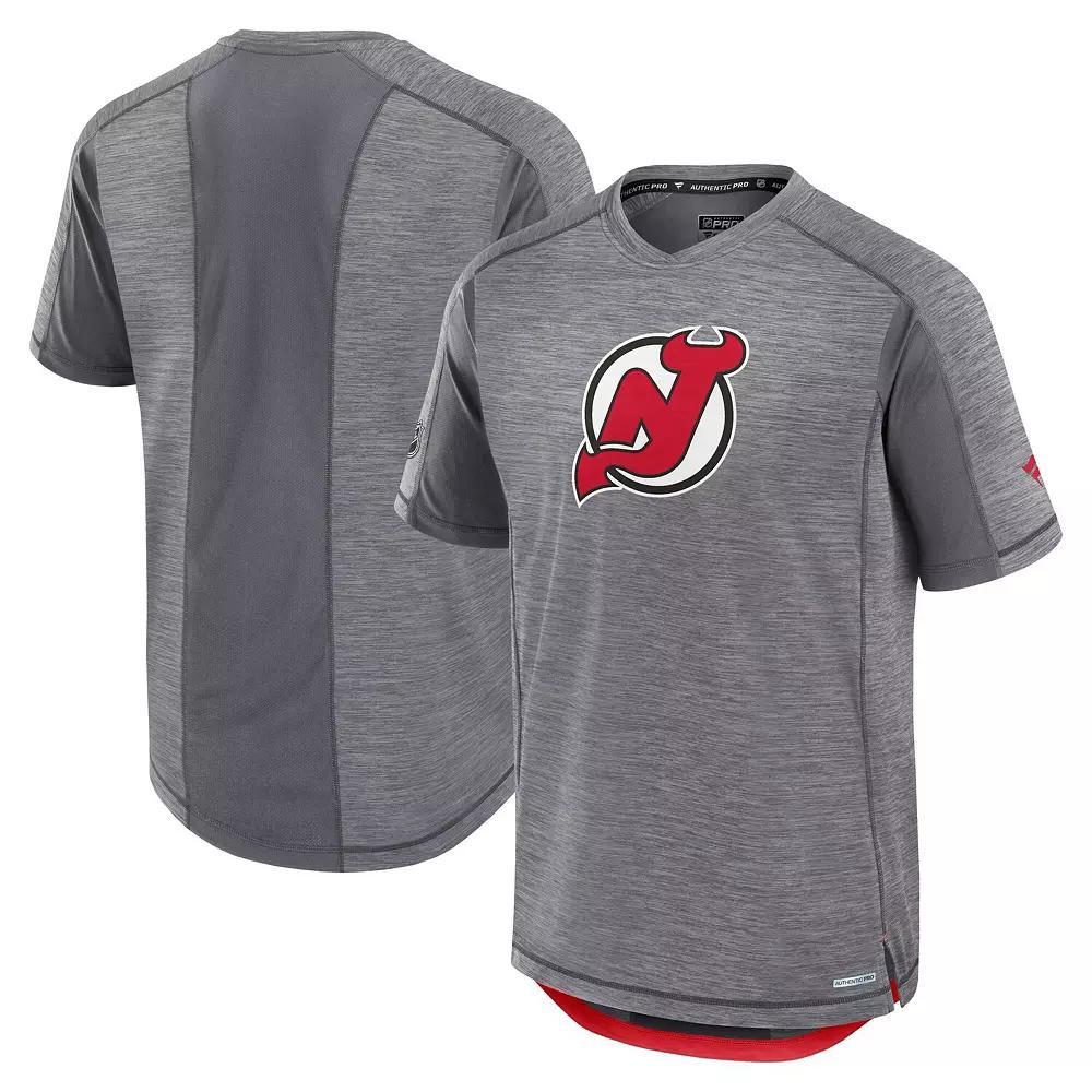 Men's Fanatics Heather Gray New Jersey Devils Authentic Pro Rink Performance T-Shirt,  Product Image