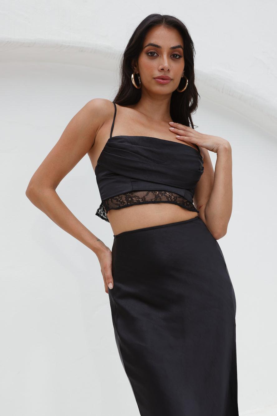 Lavishness Satin Maxi Skirt Black Product Image