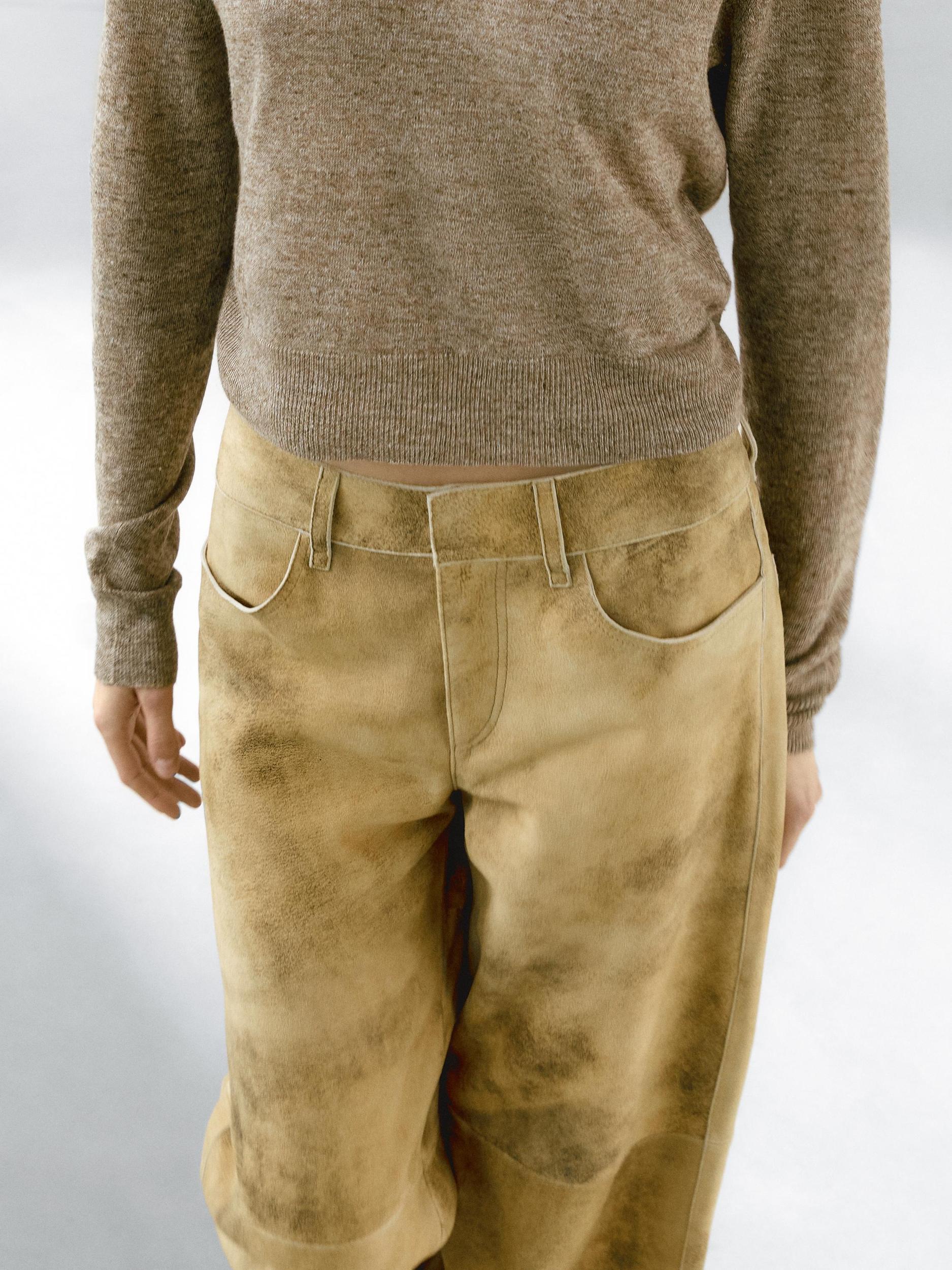Worn effect suede leather trousers Product Image