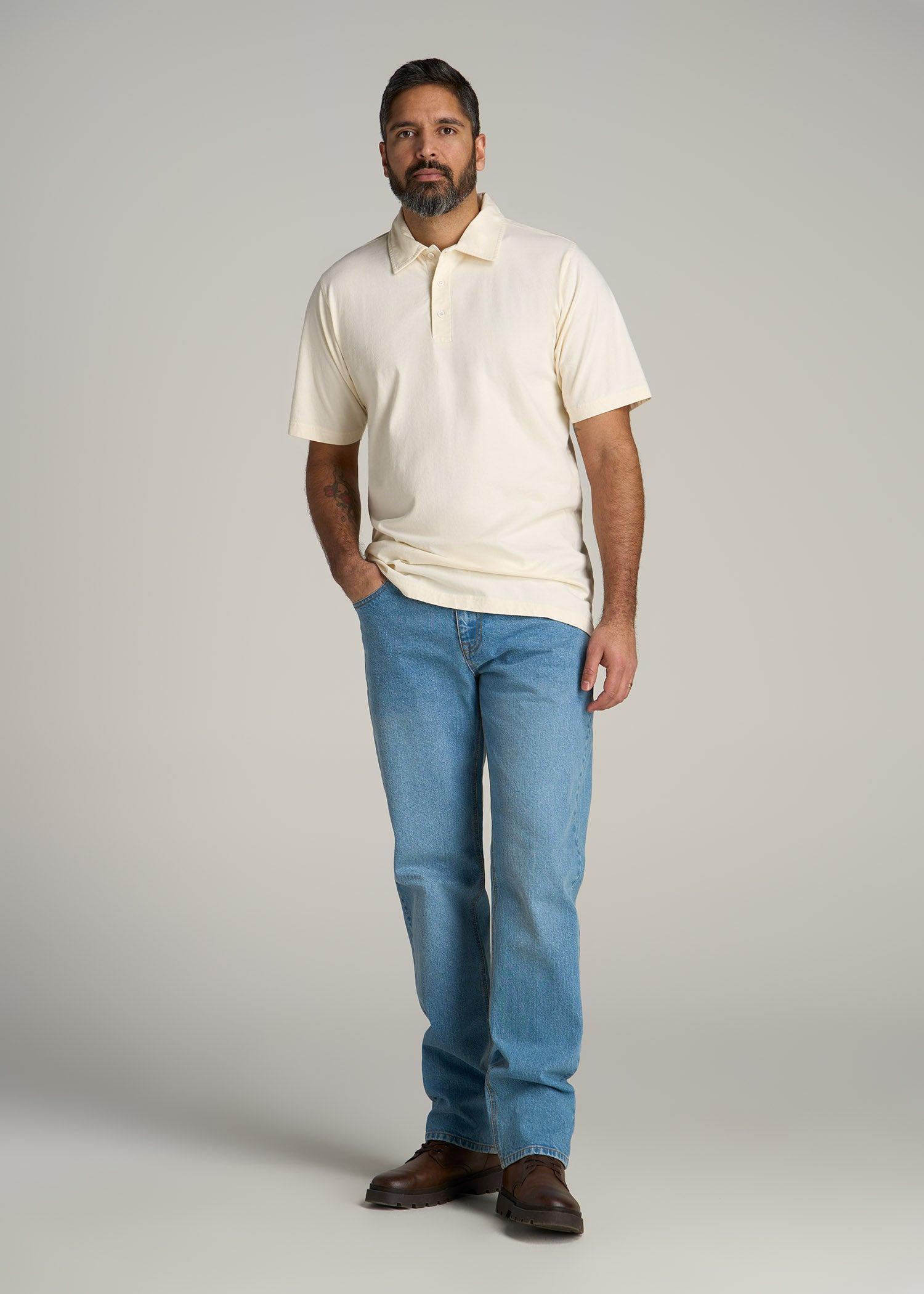 LJ&S Ultra Soft Short Sleeve Cotton Polo for Tall Men in Antique White Product Image