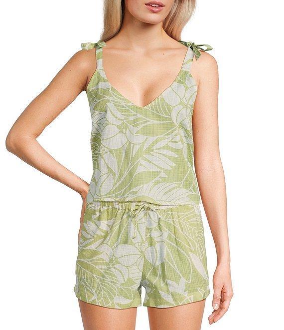 Rip Curl Vadella Tropical Palm Print Tie Straps Coordinating Cropped Tank Top Product Image