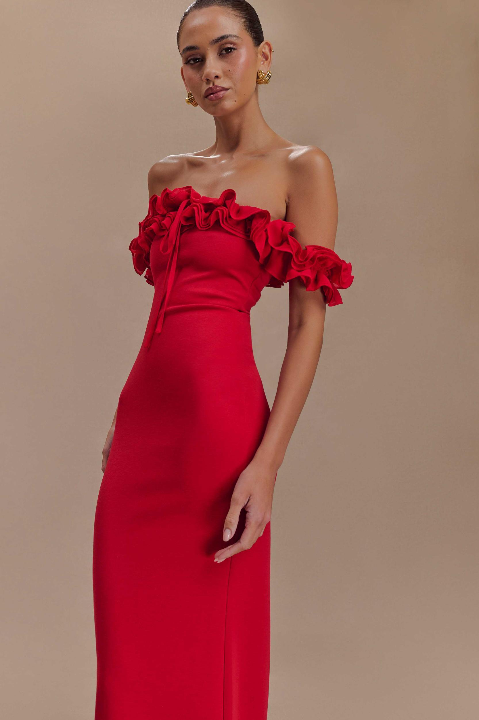 Nova Ruffle Off Shoulder Maxi Dress - Ruby Product Image
