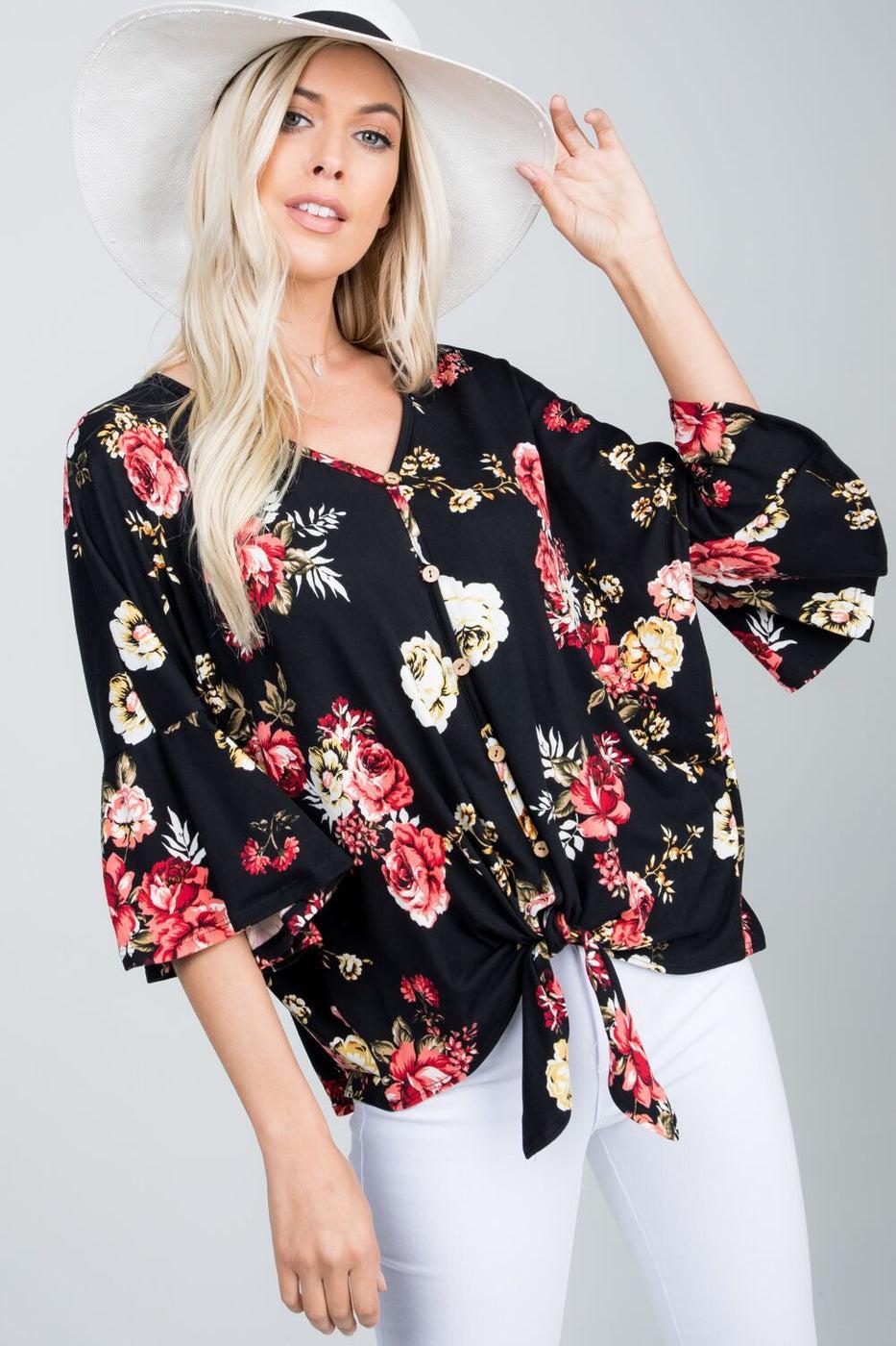 Floral print button down tied front Product Image