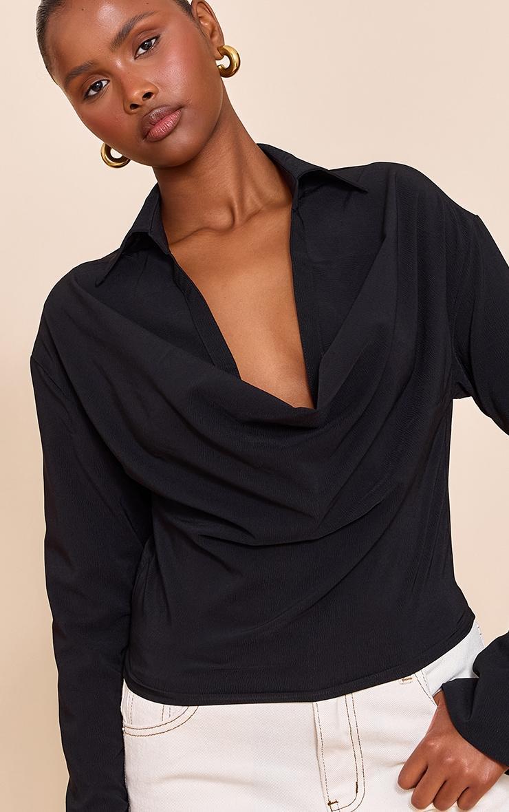 Black Chiffon Cowl Neck Blouse Product Image