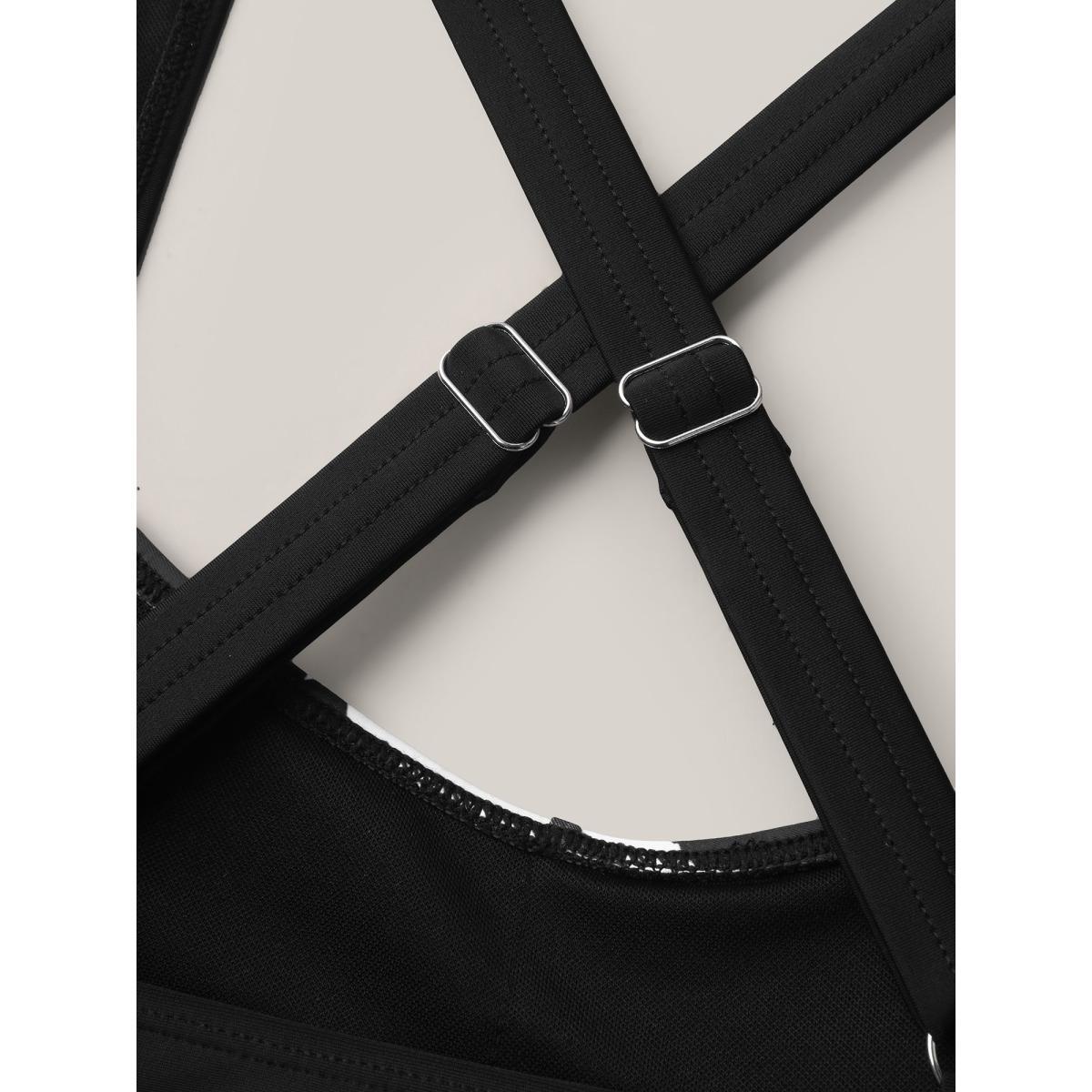 Plus Size Striped Twisted Front Cross-Straps Swim Top Women's Swimwear Black Beach Twist High stretch Skinny Heart neckline Curve Swim Tops BloomChic 14-16/1X Product Image