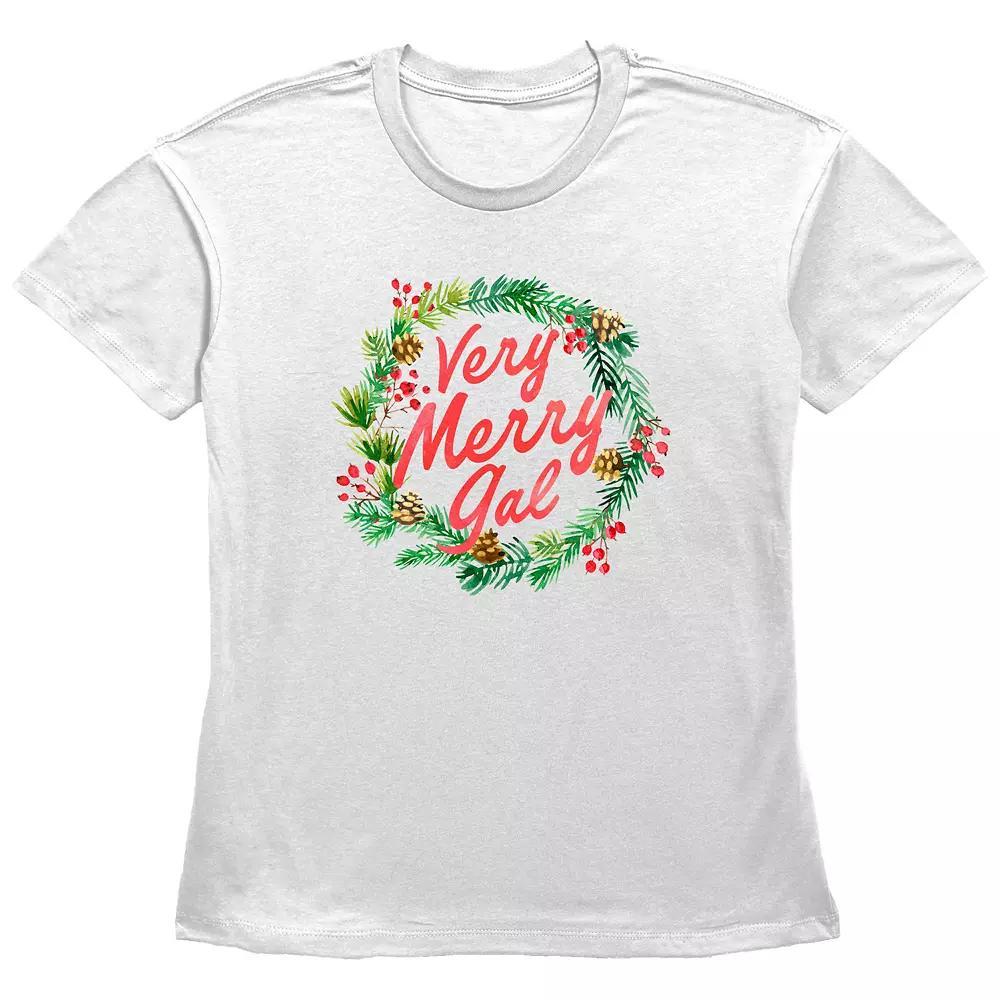 Women's Very Merry Gal Christmas Wreath Graphic Tee,  Product Image