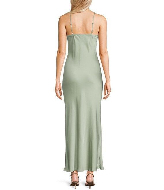 Next Up Satin Sweetheart Neck Front Rosette Side Slit Midi Dress Product Image