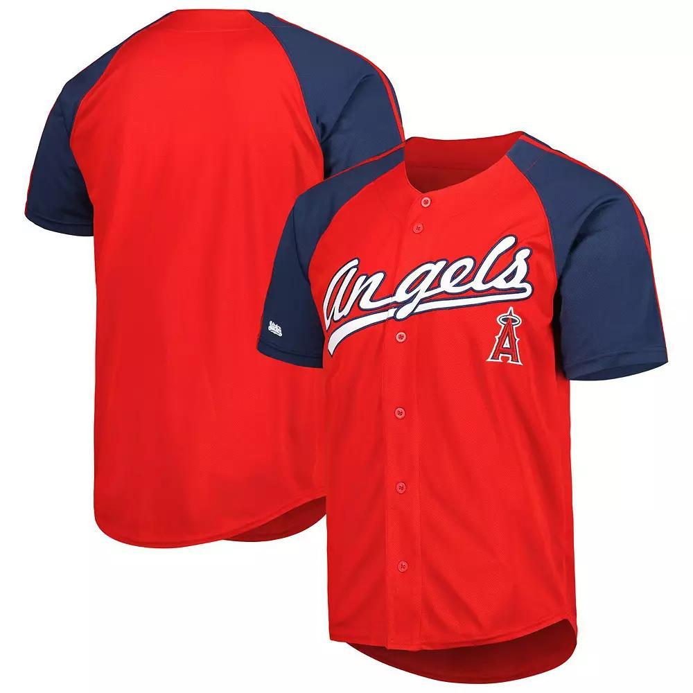 Men's Stitches Red Los Angeles Angels Button-Down Raglan Fashion Jersey,  Product Image