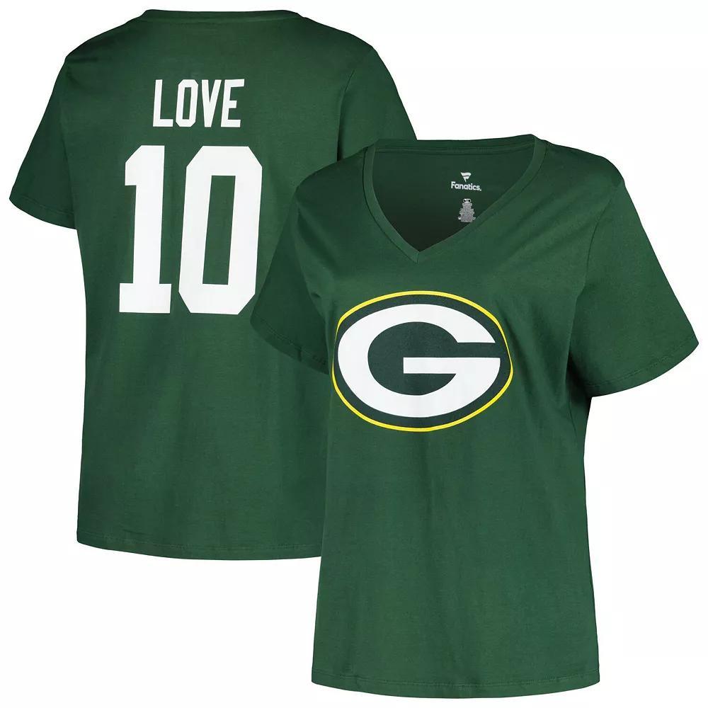Women's Fanatics Branded Jordan Love Green Green Bay Packers Plus Size Player Name & Number V-Neck T-Shirt, Size: 3XL Product Image