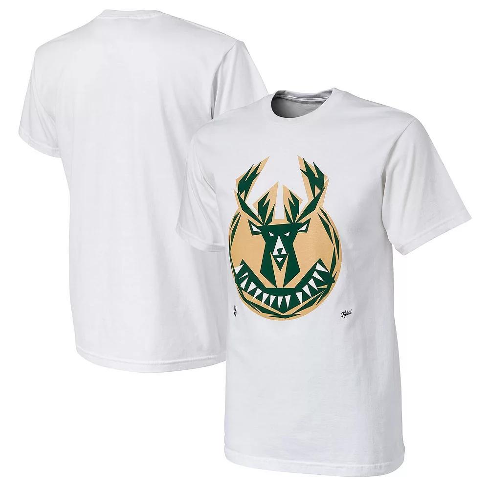 Men's NBA x Naturel White Milwaukee Bucks No Caller ID T-Shirt,  Product Image