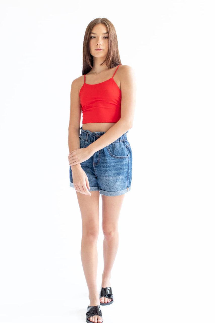 Red Lace Up Back Cropped Top Product Image