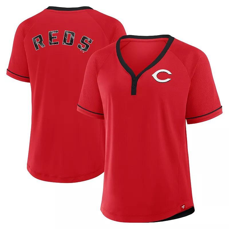 Women's Fanatics Red Cincinnati Reds League Diva Star Raglan V-Neck T-Shirt,  Product Image