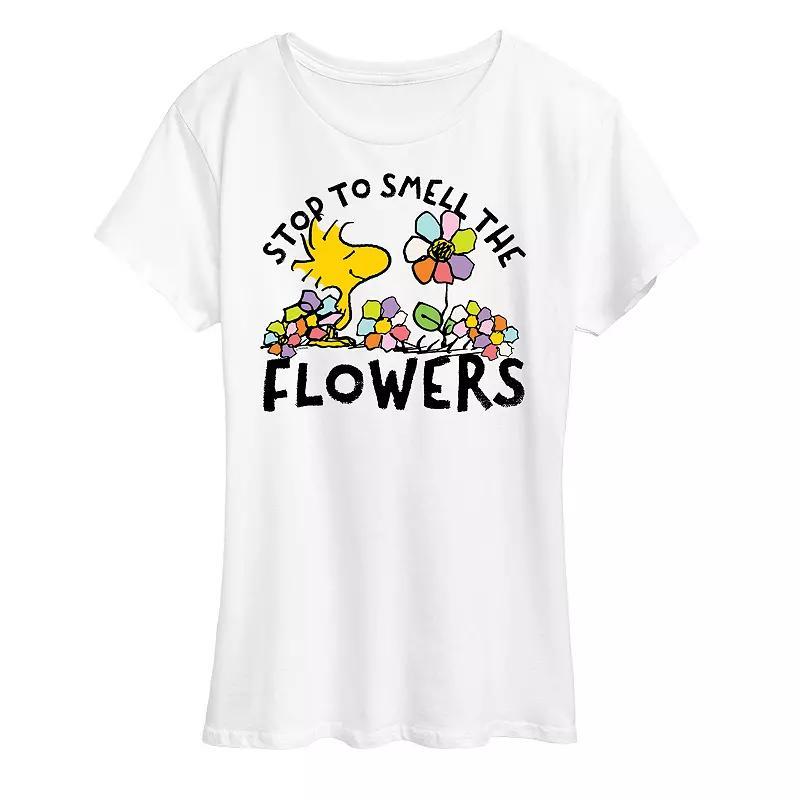 Womens Peanuts Woodstock Smell The Flowers Graphic Tee Grey Gray Product Image
