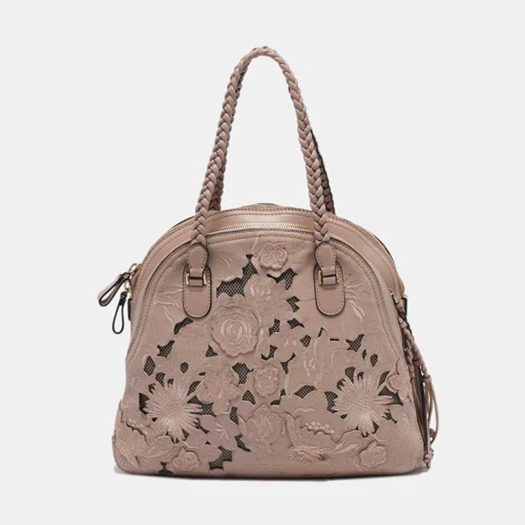 VALENTINO GARAVANI Old Rose Leather And Lace Dome Satchel In Pink Product Image