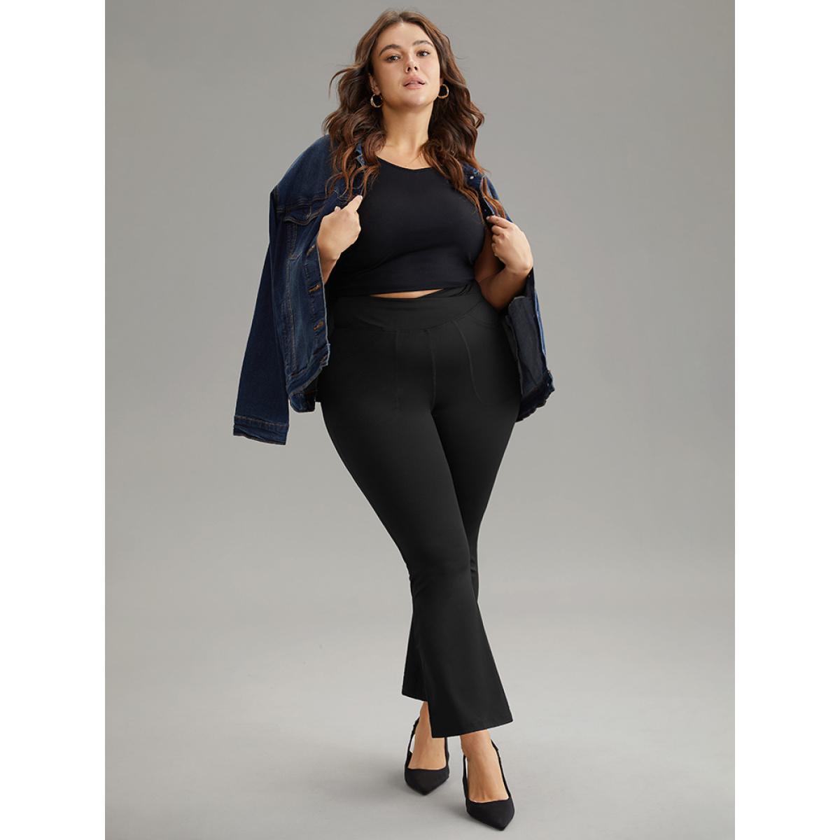 Plus Size Solid Elastic Waist Bootcut High Rise Leggings Women Black Casual High stretch Bootcut High Rise Dailywear Leggings BloomChic 14-16/1X Product Image