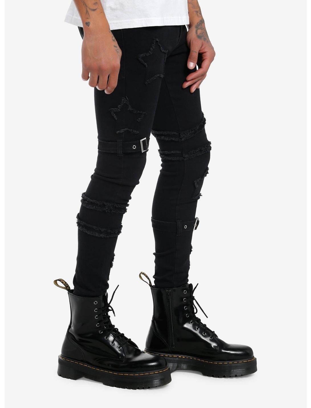 Social Collision Black Frayed Stars & Buckles Stinger Jeans Product Image