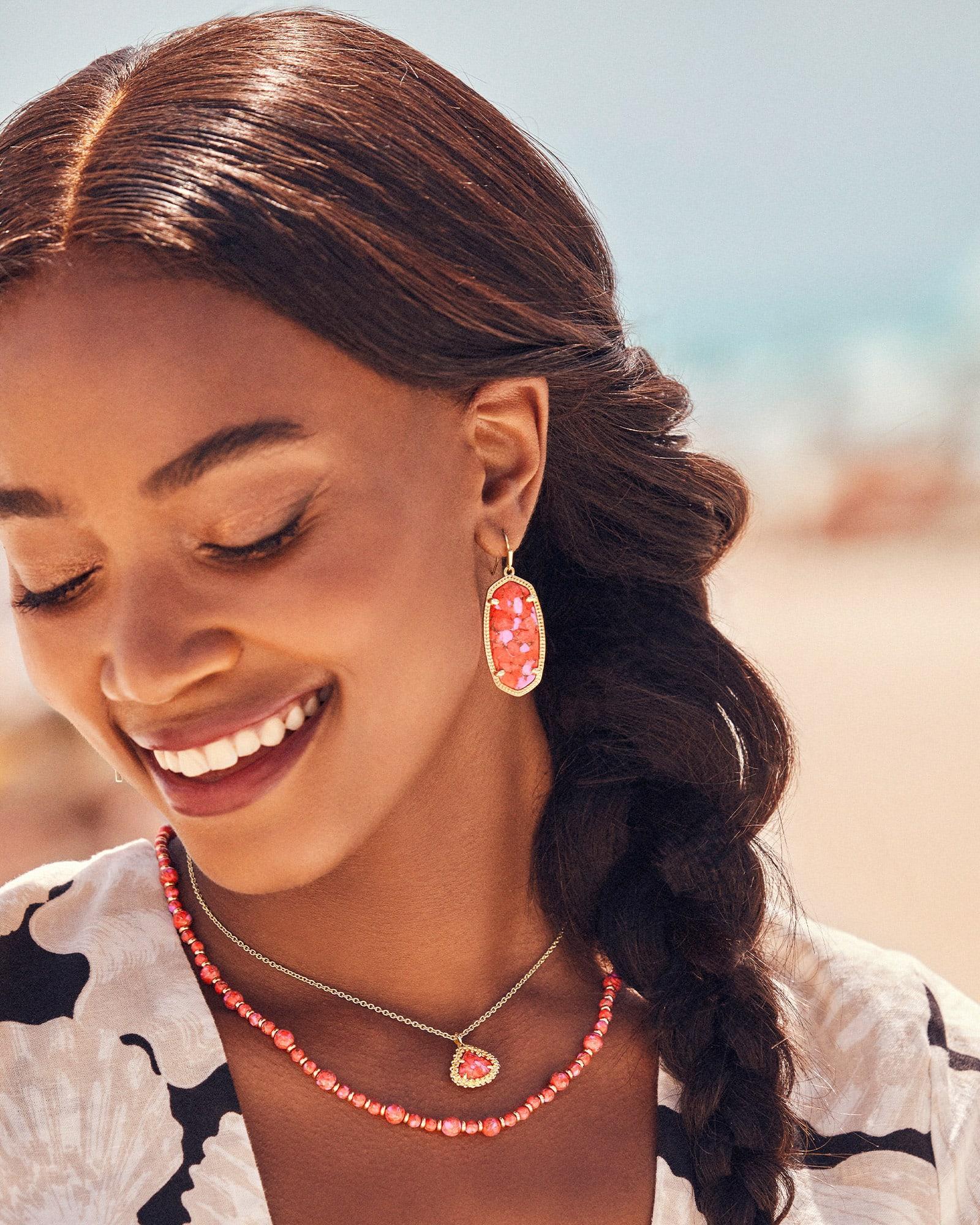 Elle Gold Drop Earrings in Bronze Veined Red and Fuchsia Magnesite Product Image